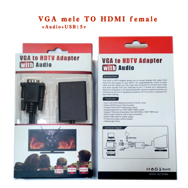 VGA na HDMI pretvarač za PC/TV/monitor, 1080p, daljinsko buđenje, upravljanje napajanjem