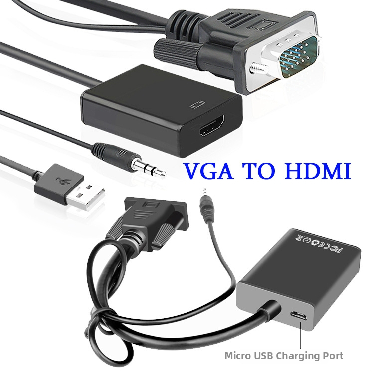 Konvertor VGA na HDMI pre PC/TV/monitor, 1080p, diaľkové prebudenie, správa napájania