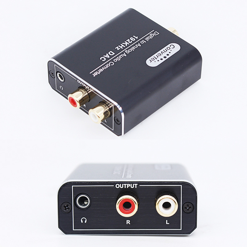 Convertor DAC audio și video cu intrări optice și coaxiale, ieșiri RCA stereo și jack de 3,5 mm, rezoluție 1920x1080, PCM/LPCM