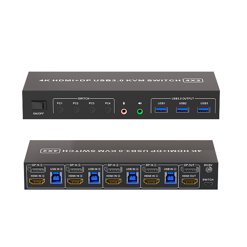 Sajimicro TA 402 HDMI KVM διακόπτης — 4 είσοδοι σε 2 έξόδους, κοινή χρήση πληκτρολογίου και ποντικιού, 8K60Hz, συμβατός με Windows 7
