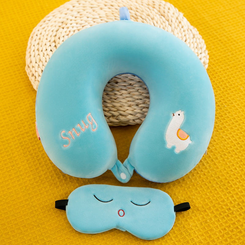 Crtani U-oblik jastuk za vrat za ured i putovanja s maskom za oči, punjenje memory foam, navlaka od kemijskih vlakana (Punjenje: memory foam; Navlaka: kemijska vlakna; Stil: crtani; Oblik: U-oblik; Pogodno za odrasle)