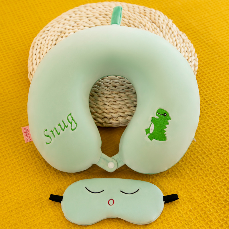 Crtani U-oblik jastuk za vrat za ured i putovanja s maskom za oči, punjenje memory foam, navlaka od kemijskih vlakana (Punjenje: memory foam; Navlaka: kemijska vlakna; Stil: crtani; Oblik: U-oblik; Pogodno za odrasle)