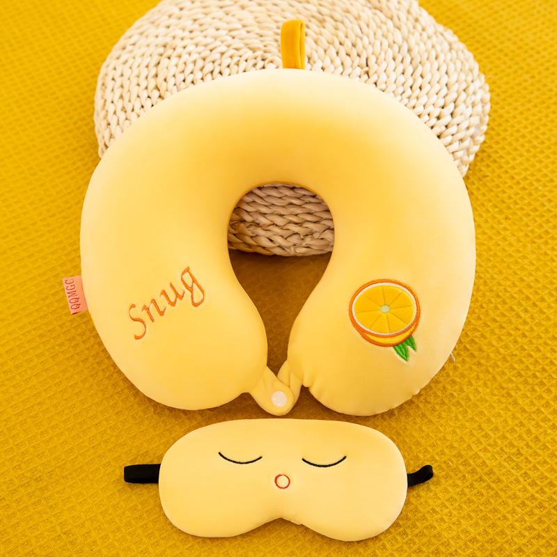 Crtani U-oblik jastuk za vrat za ured i putovanja s maskom za oči, punjenje memory foam, navlaka od kemijskih vlakana (Punjenje: memory foam; Navlaka: kemijska vlakna; Stil: crtani; Oblik: U-oblik; Pogodno za odrasle)
