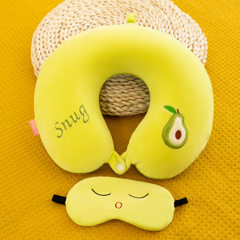 Crtani U-oblik jastuk za vrat za ured i putovanja s maskom za oči, punjenje memory foam, navlaka od kemijskih vlakana (Punjenje: memory foam; Navlaka: kemijska vlakna; Stil: crtani; Oblik: U-oblik; Pogodno za odrasle)