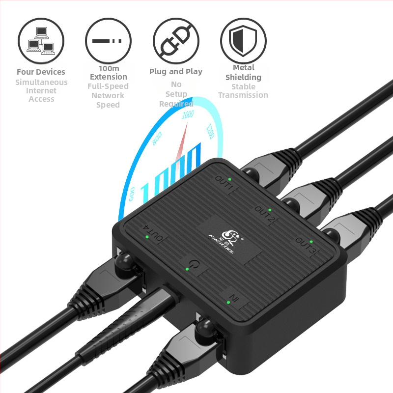 Ethernet prekidač/razdjelnik 1x4, model CH511, marka Gool pin, RJ45, kabel 1 m, podržava udaljeno buđenje i upravljanje napajanjem, za TV kabel