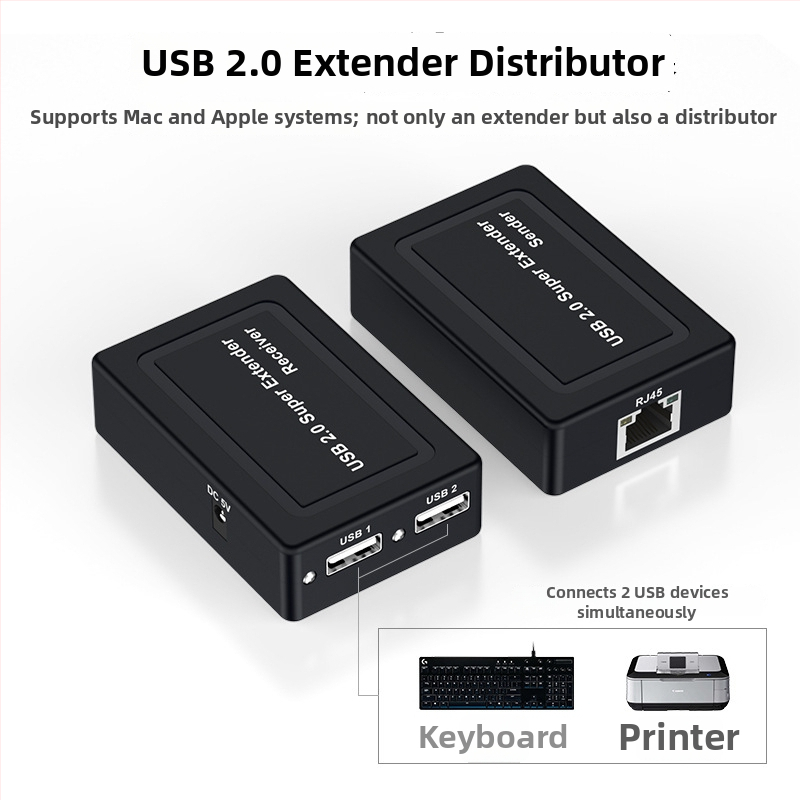 Extender USB 2.0 cu amplificator de semnal RJ45, până la 100 m, extinde camera, ecran tactil, mouse, tastatură și stick USB