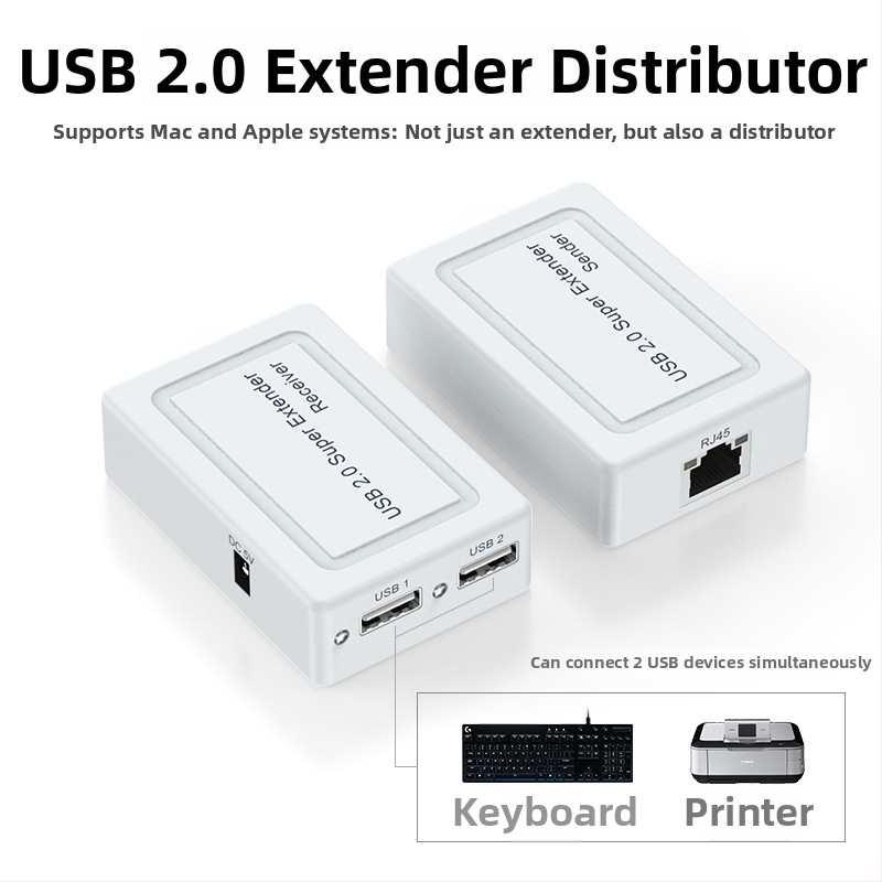 Extender USB 2.0 cu amplificator de semnal RJ45, până la 100 m, extinde camera, ecran tactil, mouse, tastatură și stick USB
