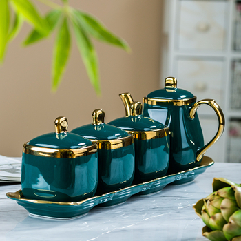 Set ceramic pentru condimente – recipient pentru ulei, recipient pentru sare, sticluță de oțet; stil lux ușor; origine China continentală