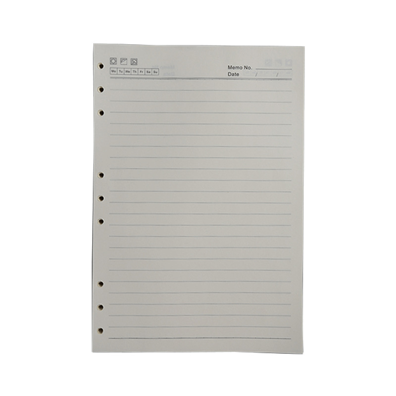 Nucleu interior loose-leaf pentru caiet: pagini cu grilă și linii Cornell, 6 sau 9 găuri, 100/96 foi, logo tipărit, personalizare disponibilă