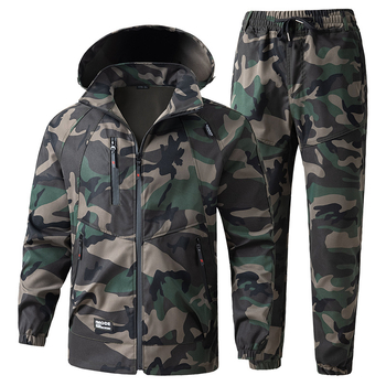 Set de lucru camuflaj, țesătură din amestec de fibre chimice, uscare rapidă, impermeabil, rezistent la abraziune, primăvară și toamnă, unisex