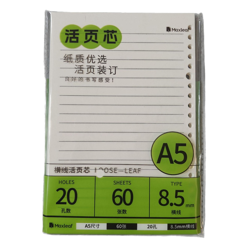 Mary B5 тетрадка с листове за смяна, Dowling хартия, 60 листа, дупки 20/26/6/8/10