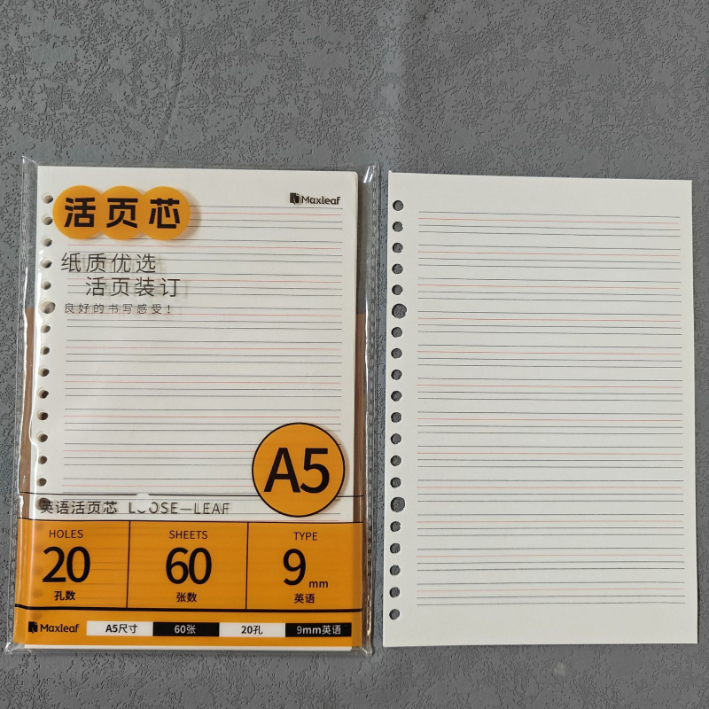 Mary B5 тетрадка с листове за смяна, Dowling хартия, 60 листа, дупки 20/26/6/8/10