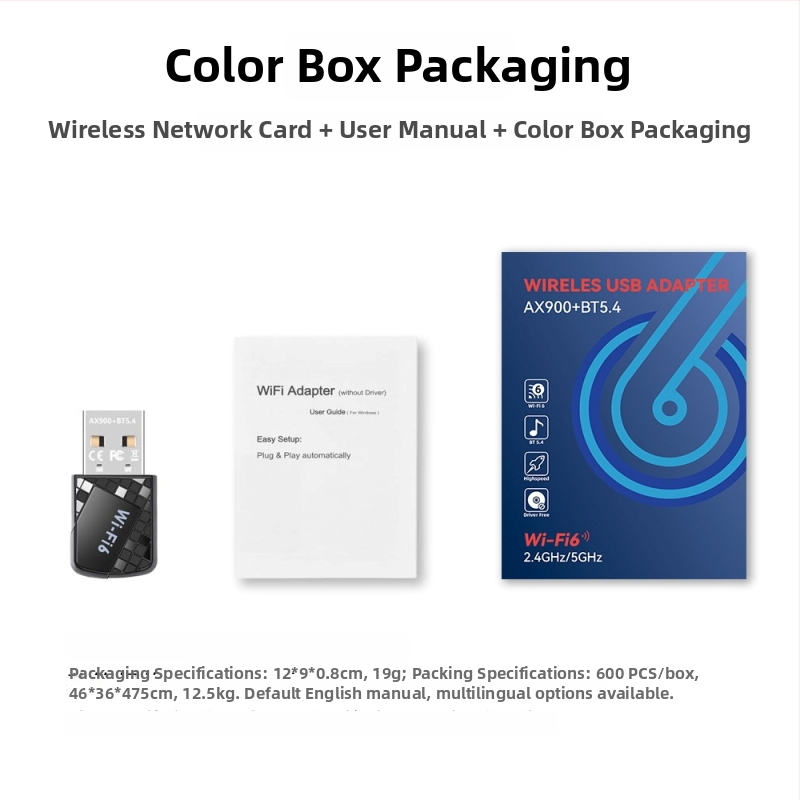 Wi‑Fi 6 bez ovládačov USB bezdrôtová sieťová karta Bluetooth 5.4, 900 Mbps, dvojpásmové 2,4/5 GHz, USB prijímač‑vysielač (AX913B)