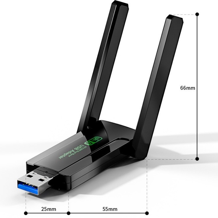 Cardă de rețea wireless USB, fără driver, dual-band 1300 Mbps, 2,4 GHz/5 GHz, interfață USB, suport 802.11b/g/n