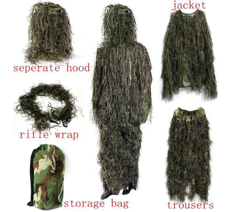 Dječji petodijelni kamuflažni ghillie taktički komplet, lanena tkanina; brzo sušenje, prozračan, UV zaštita, otporan na vjetar