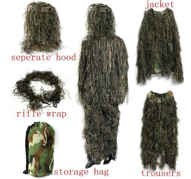 Dječji petodijelni kamuflažni ghillie taktički komplet, lanena tkanina; brzo sušenje, prozračan, UV zaštita, otporan na vjetar