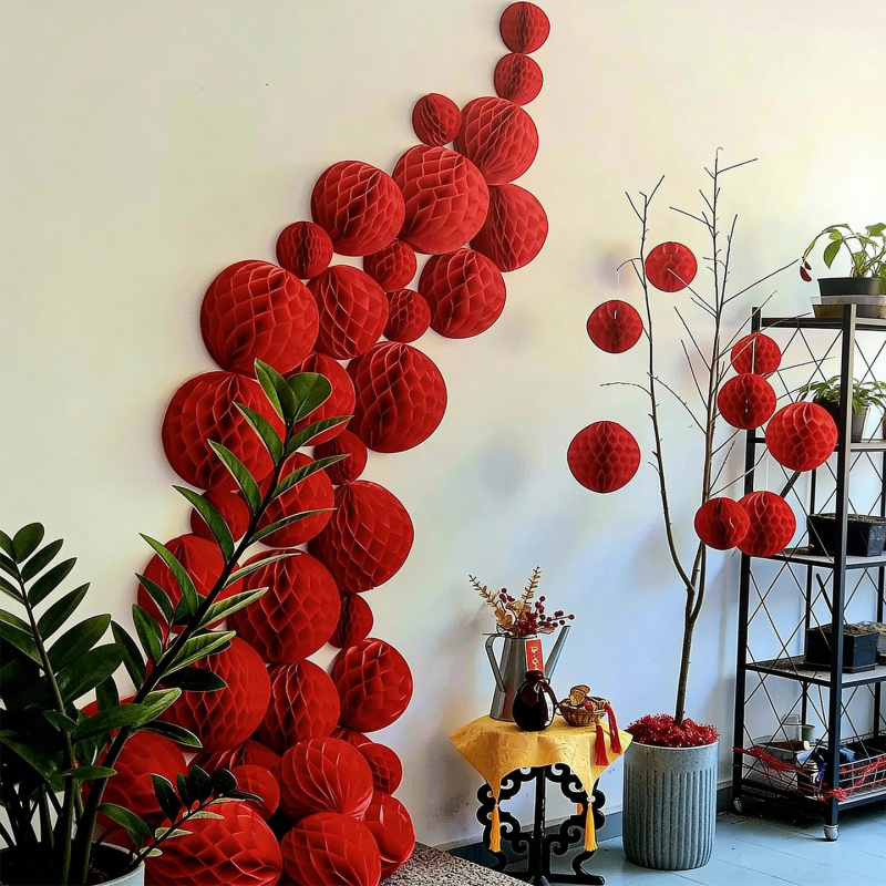 Decor de fundal cu felinare din hârtie – decor festiv pentru Festivalul Primăverii, accesorii pentru aranjarea scenei Laiyue (Model ZH979-75ZS-DL)