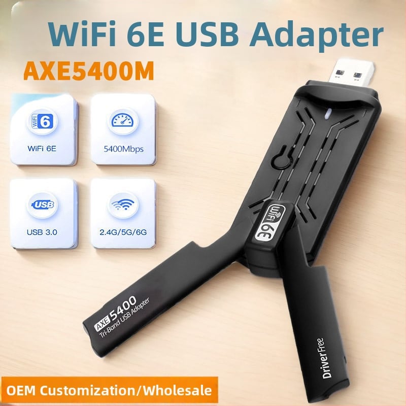 AX5400M Bežična USB mrežna kartica WiFi 6 za laptop/desktop — bez drajvera, 5400 Mbps, trokanalni transmiter/prijemnik