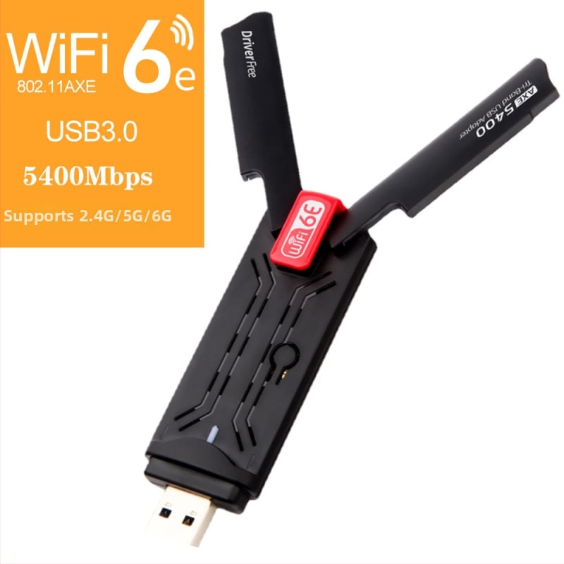 AX5400M Bežična USB mrežna kartica WiFi 6 za laptop/desktop — bez drajvera, 5400 Mbps, trokanalni transmiter/prijemnik