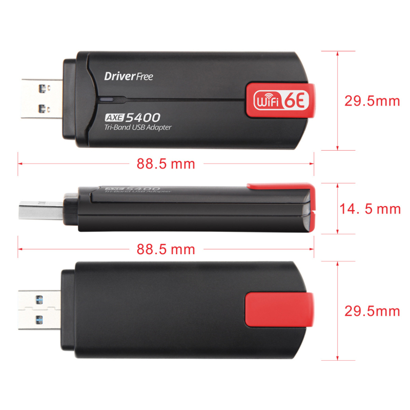AX5400M Bežična USB mrežna kartica WiFi 6 za laptop/desktop — bez drajvera, 5400 Mbps, trokanalni transmiter/prijemnik