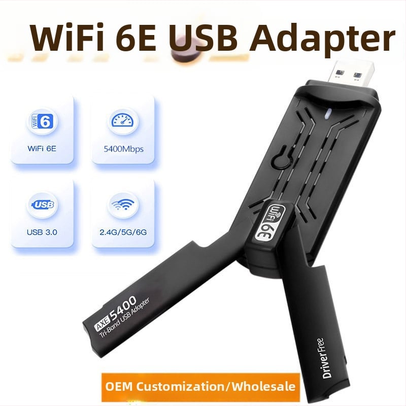 AX5400M Bežična USB mrežna kartica WiFi 6 za laptop/desktop — bez drajvera, 5400 Mbps, trokanalni transmiter/prijemnik