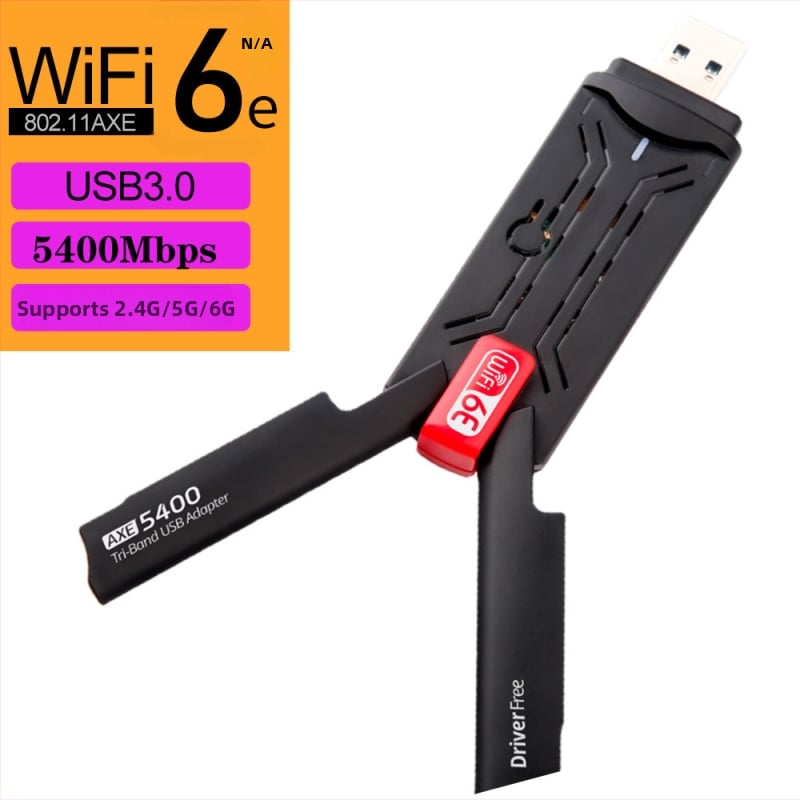 AX5400M Bežična USB mrežna kartica WiFi 6 za laptop/desktop — bez drajvera, 5400 Mbps, trokanalni transmiter/prijemnik