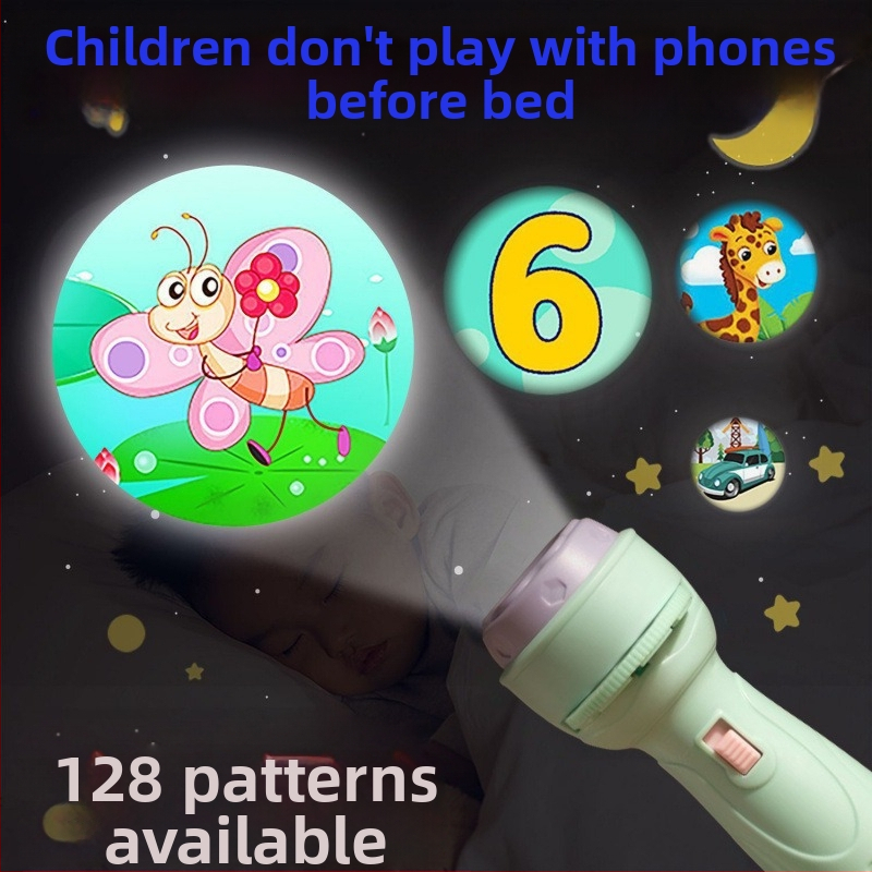 Dječja LED projekcijska svjetiljka-igrač s edukacijskim funkcijama za prepoznavanje znakova; plastična konstrukcija, za djecu 4–6 godina
