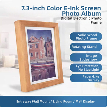 ACEP7 digitálny rám na fotky s E Ink displejom, vstavaným RTC a rámom zo masívneho dreva