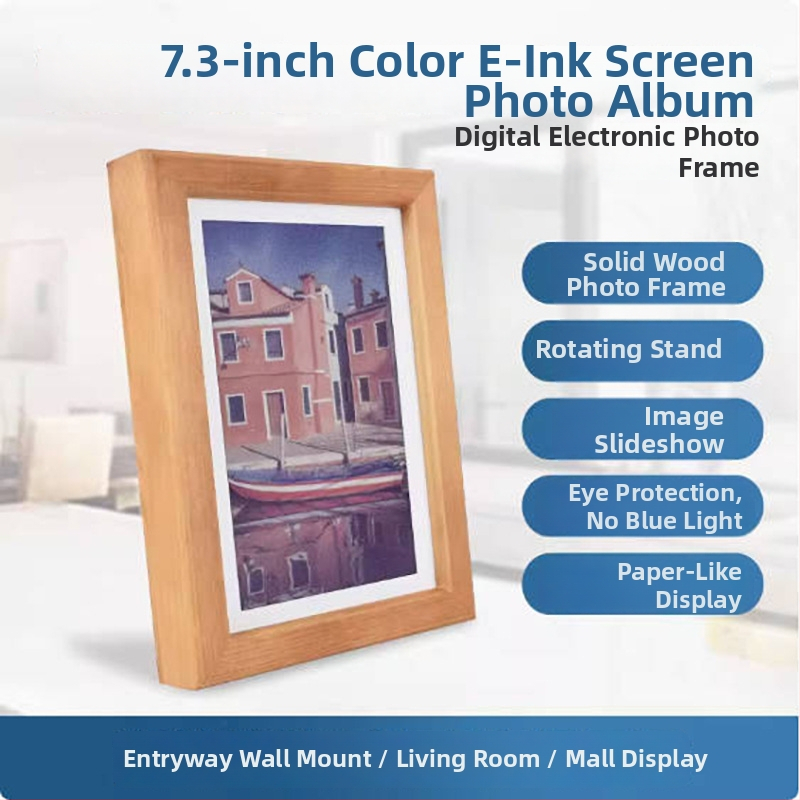 ACEP7 digitálny rám na fotky s E Ink displejom, vstavaným RTC a rámom zo masívneho dreva
