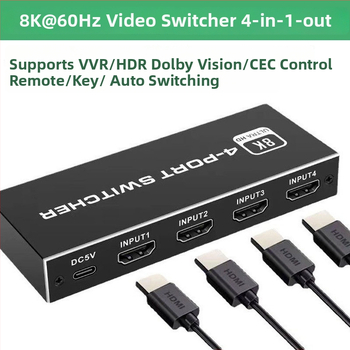 HDMI prekidač 8K60Hz, 5/4 ulaza u 1 izlaz, automatsko prebacivanje na 4K120Hz, kabel dužine 5 m