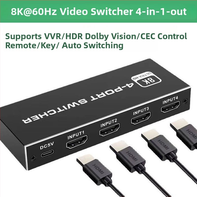 HDMI prekidač 8K60Hz, 5/4 ulaza u 1 izlaz, automatsko prebacivanje na 4K120Hz, kabel dužine 5 m