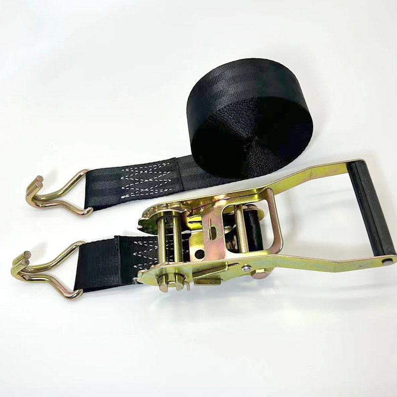 Autóbiztonsági öv feszítő heveder – Poliészter; Személyre szabható hossz; Manuális feszítő mechanizmus; 5 tonnás terhelhetőség; Kötél szélessége 4,8 cm