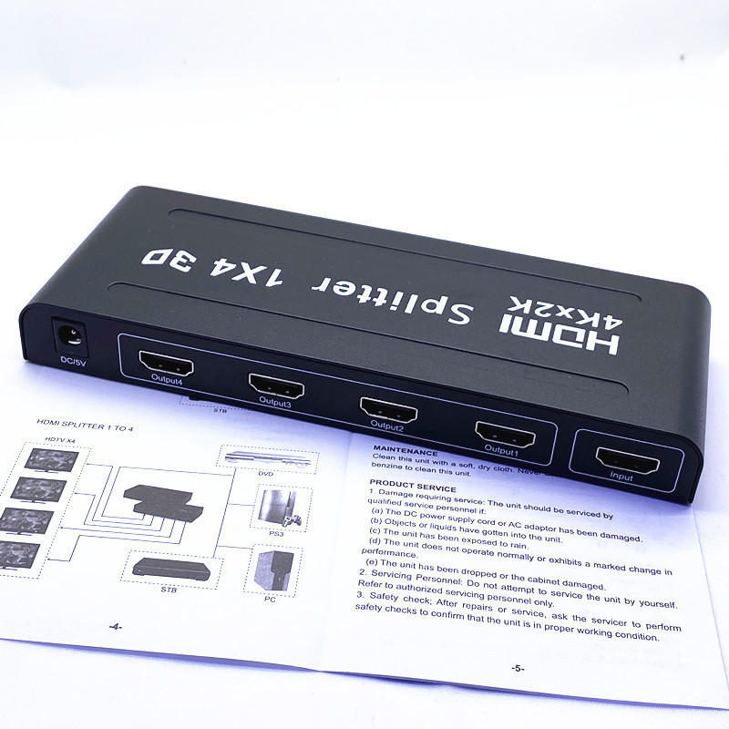 HDMI splitter 1x4 cu sursă de alimentare, 4Kx2K, distribuție 1 la 4 pentru afișare simultană