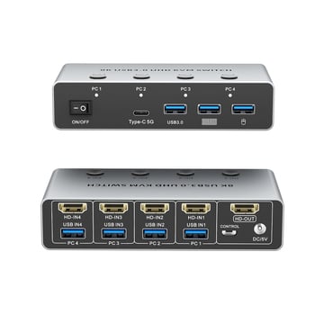 Sajimic Km401-f Διακόπτης KVM, HDMI, 4-σε-1 είσοδες, USB 3.0, 8K60Hz, μοιράζεται οθόνη, ποντίκι και πληκτρολόγιο