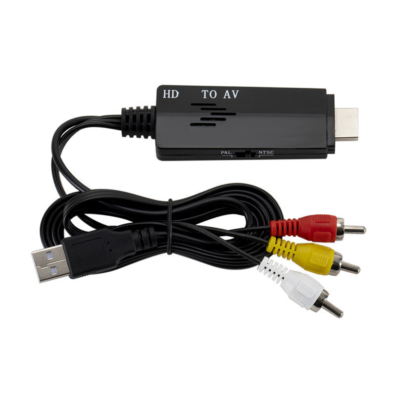 Adaptor HDMI către AV cu ieșiri RCA, 1080P, cablu de 1,1 m, suport pentru gestionarea alimentării