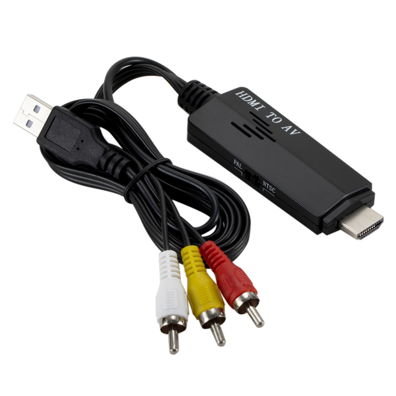 Adaptor HDMI către AV cu ieșiri RCA, 1080P, cablu de 1,1 m, suport pentru gestionarea alimentării