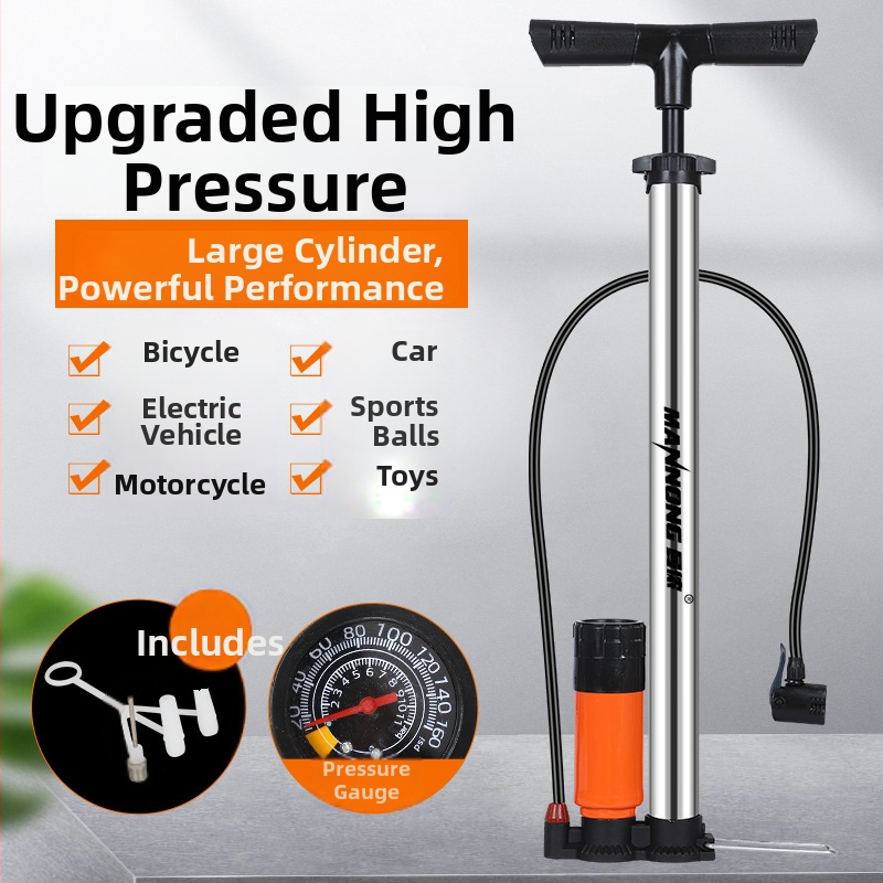 MN-098 Ručná pumpa z nehrdzavejúcej ocele, vysokotlakový inflátor pre bicykle a malé autá