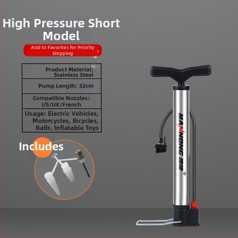MN-098 Ručná pumpa z nehrdzavejúcej ocele, vysokotlakový inflátor pre bicykle a malé autá