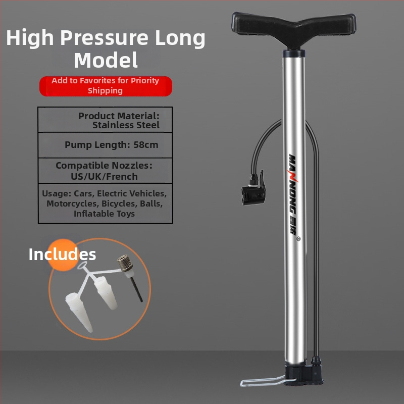 MN-098 Ručná pumpa z nehrdzavejúcej ocele, vysokotlakový inflátor pre bicykle a malé autá