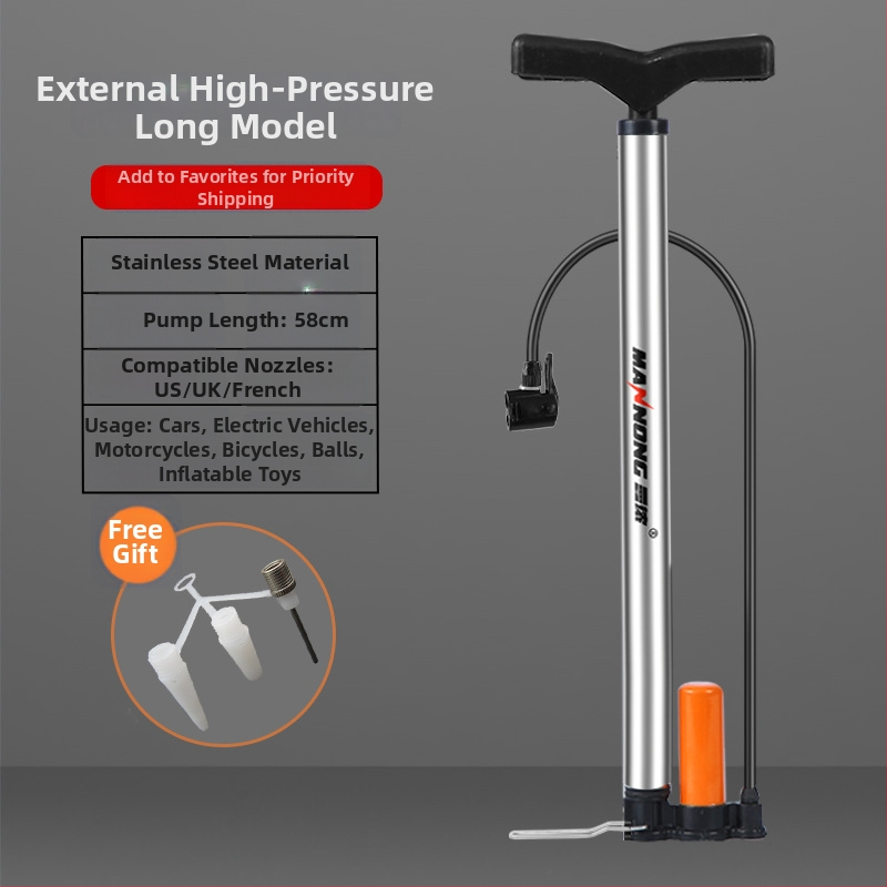 MN-098 Ručná pumpa z nehrdzavejúcej ocele, vysokotlakový inflátor pre bicykle a malé autá