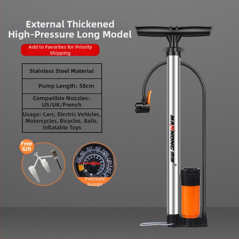 MN-098 Ručná pumpa z nehrdzavejúcej ocele, vysokotlakový inflátor pre bicykle a malé autá