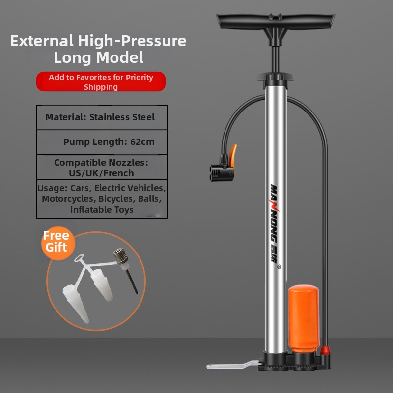 MN-098 Ručná pumpa z nehrdzavejúcej ocele, vysokotlakový inflátor pre bicykle a malé autá
