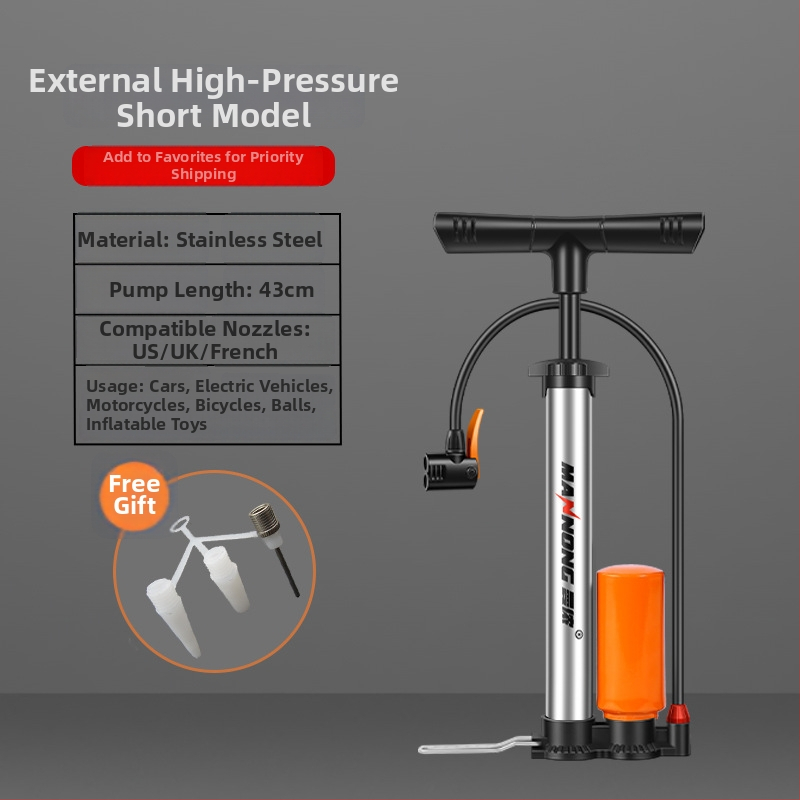 MN-098 Ručná pumpa z nehrdzavejúcej ocele, vysokotlakový inflátor pre bicykle a malé autá