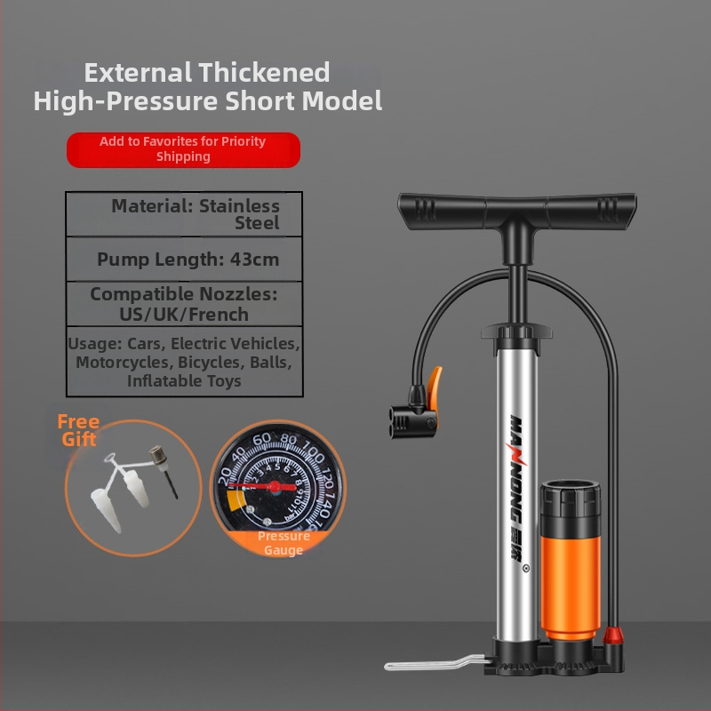 MN-098 Ručná pumpa z nehrdzavejúcej ocele, vysokotlakový inflátor pre bicykle a malé autá