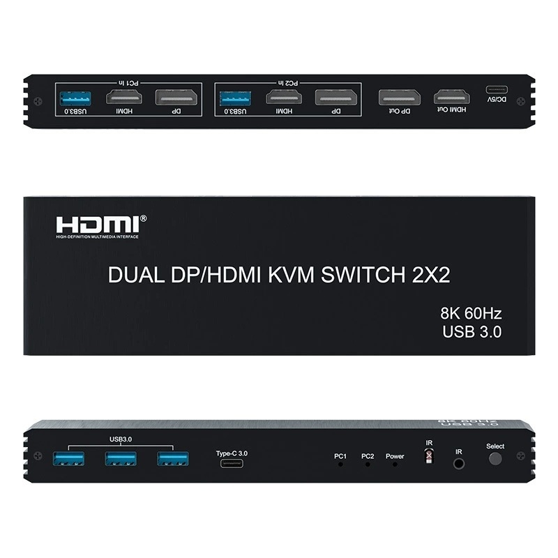 KVM prekidač za dvije ploče, 2-in-2-out HDMI/DP, dijeljena tipkovnica i miš, model IMX-HDP22, rezolucija 7680x4320, kabel 10 m