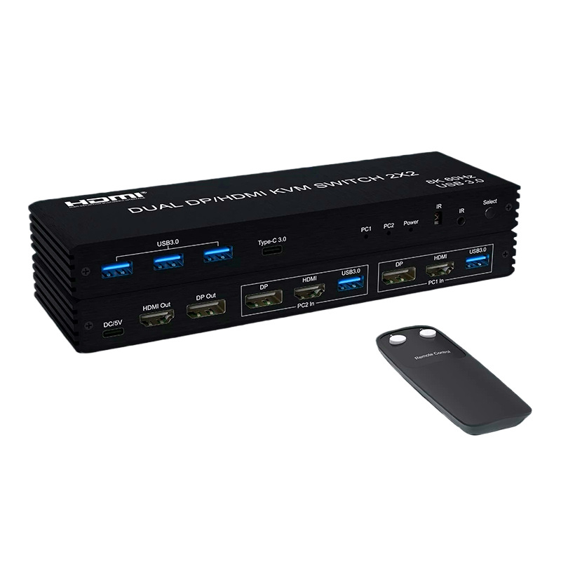 KVM prekidač za dvije ploče, 2-in-2-out HDMI/DP, dijeljena tipkovnica i miš, model IMX-HDP22, rezolucija 7680x4320, kabel 10 m