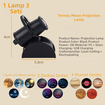Lampa projekcije Mjeseca s 11 diskova Mjeseca – Napajanje USB ili ugrađena baterija; Postavka: viseća, stolna ili podna