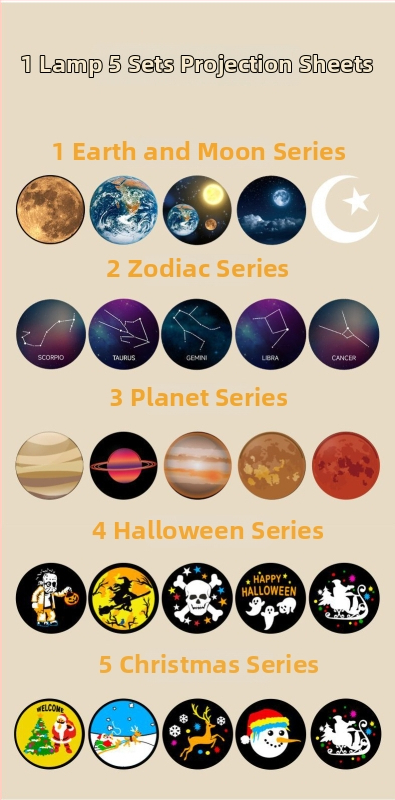 Lampa projekcije Mjeseca s 11 diskova Mjeseca – Napajanje USB ili ugrađena baterija; Postavka: viseća, stolna ili podna