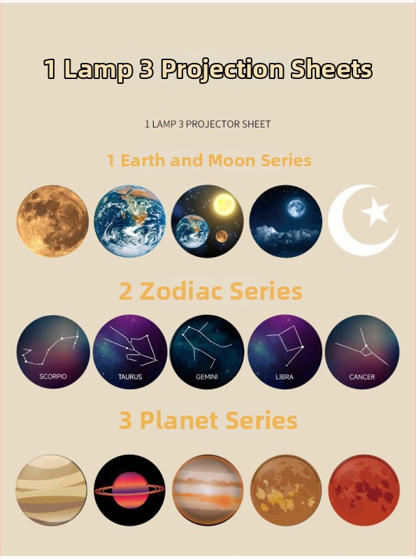 Lampa projekcije Mjeseca s 11 diskova Mjeseca – Napajanje USB ili ugrađena baterija; Postavka: viseća, stolna ili podna