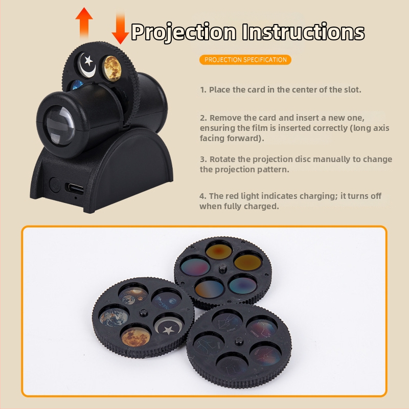 Lampa projekcije Mjeseca s 11 diskova Mjeseca – Napajanje USB ili ugrađena baterija; Postavka: viseća, stolna ili podna